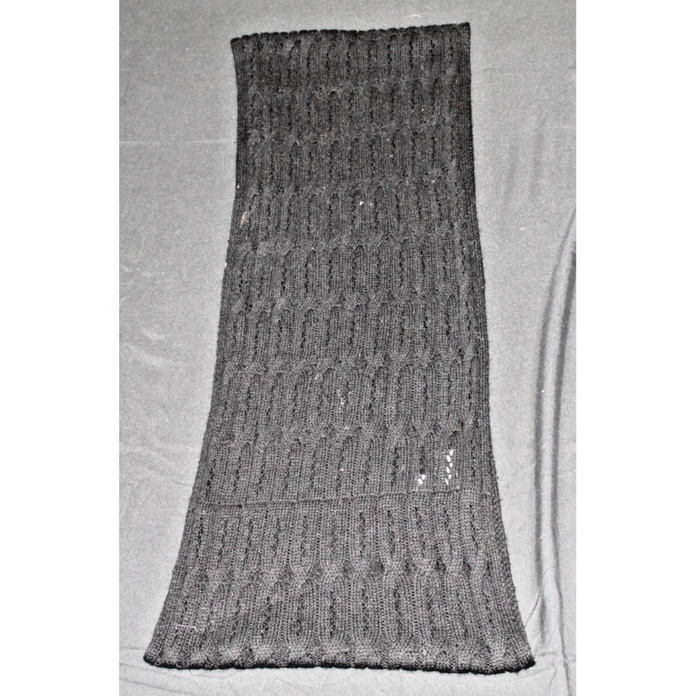 Celeste Black Wool Cashmere Infinity Scarf Cable Knit Soft Warm